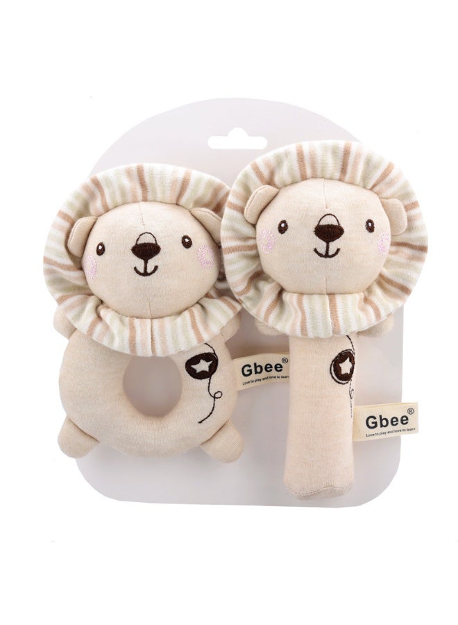 Gbee 2Pcs Plush Baby Rattle Toy Set, Sensory Soft Rattle for Infants, G Beige Bunny Lion Rattles, Ring Sensory Toys, Soothing Hand Bell for Newborns, Ideal Baby Shower Gift (Beige) - Image 1